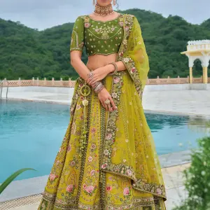 Mehandi Green Silk Lehenga Choli