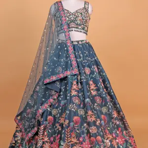 BLUE PRINTED SILK LEHENGA CHOLI