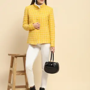 Mustard Poly Acrylic Checkered Regular Fit Coat