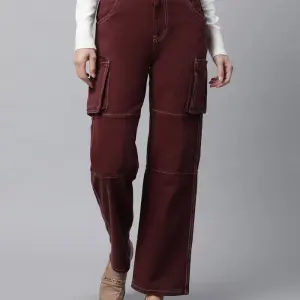 Cargo Style Straight Leg Wine Jeans